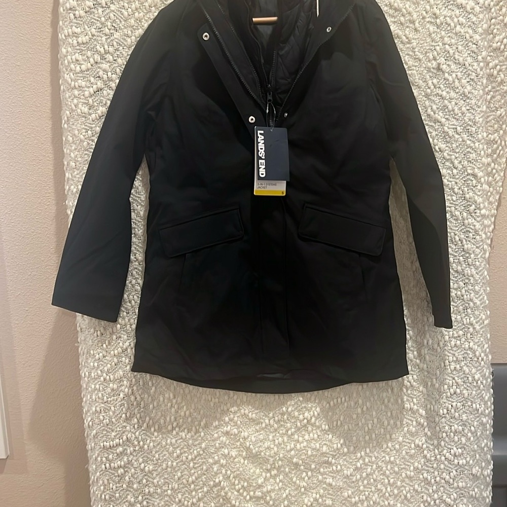 Lands' End Women's 3-in-1 Systems Jacket w/ Removeable Puffer Vest Black
